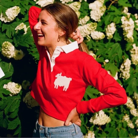 Rowing Blazers x Warm & Wonderful Cropped Sheep Rugby Polo Top - Picture 4 of 11